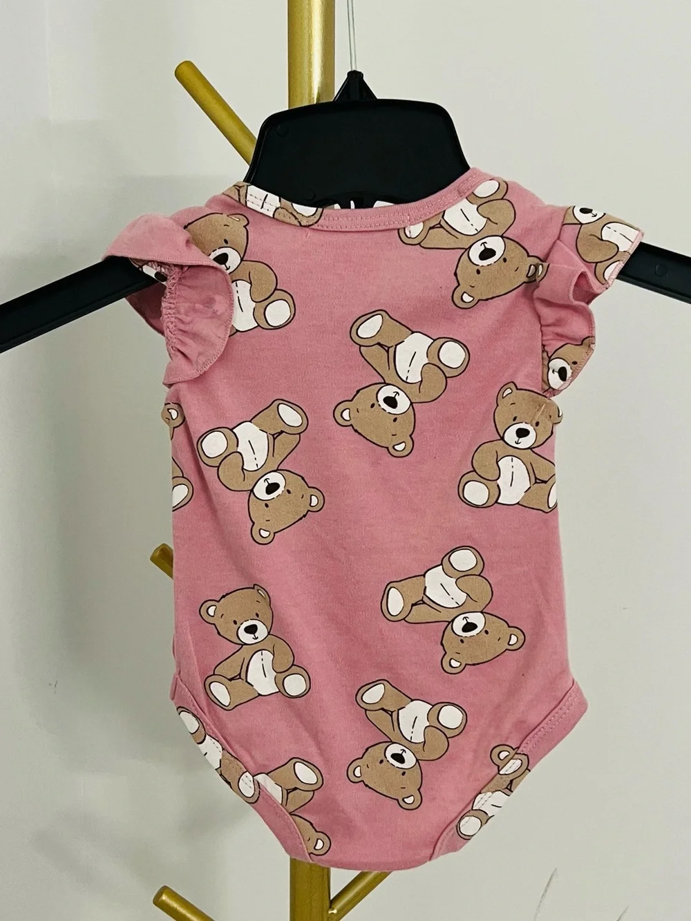 Miniville Pink Teddy Bear Ruffle-Sleeve Baby One-Piece